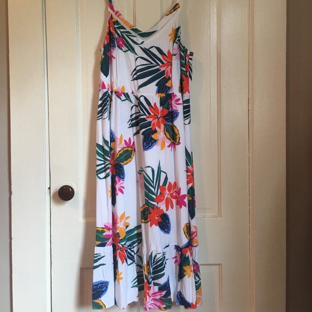 Tropical cami dress with ruffled hem